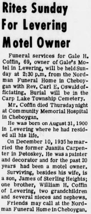 Levering Motel (Gales Motel) - 1969 Death Notice For Owner Of Gale Motel